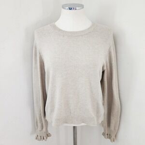 Chelsea & Theodore Womens XL Beige Ruffle Cuff‎ Crewneck Knit Pullover Sweater